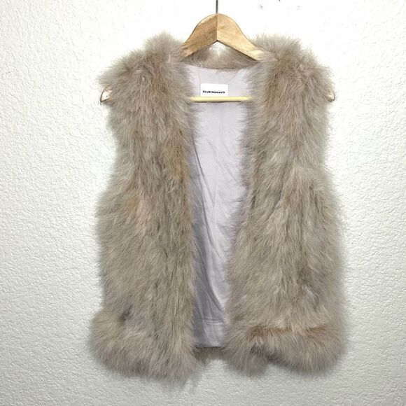 CLUB MONACO VIOLET MARABOU FEATHER VEST CREAM BLUSH SIZE S - Picture 2 of 11